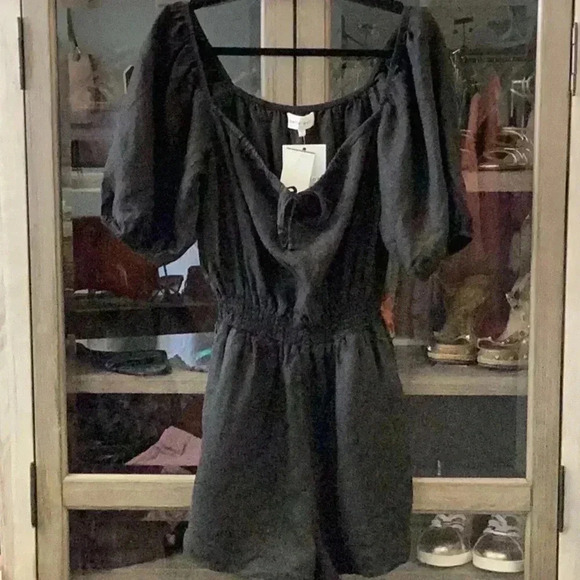 Bella Dahl Black Linen Romper - Size L - NWT - Picture 3 of 6